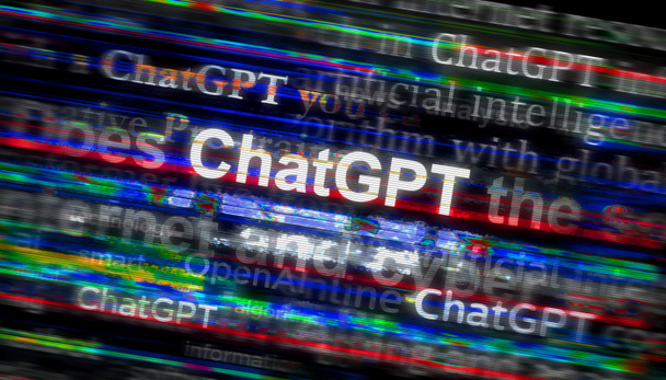 Poznan, Poland, January 25, 2023: ChatGPT headline news across international media with OpenAI, chat gpt ai bot. Abstract concept of news titles on noise displays. TV glitch effect 3d illustration. - Foto, Bild