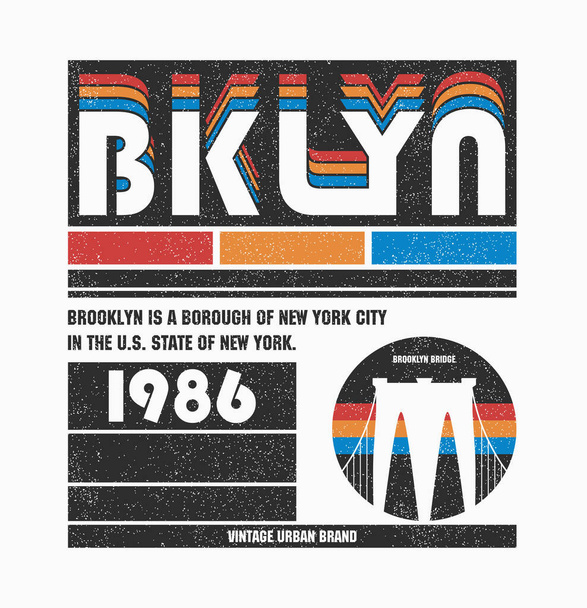 Brooklyn, New York city t-shirt design. Vintage typography graphics for tee shirt design. Bklyn original apparel print. NYC t-shirt graphics with grunge. Vector. - Διάνυσμα, εικόνα