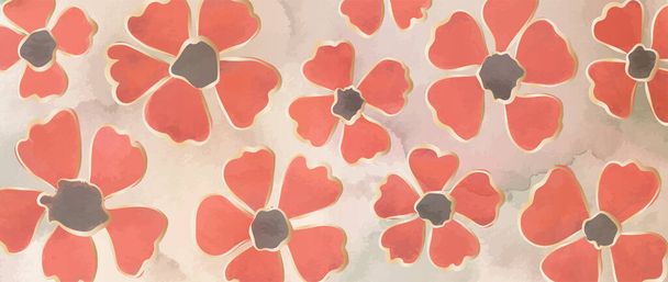 Botanical art wallpaper with poppies flowers. Modern creative design watercolor texture for home decor, banners, and prints. Vector illustration. - Vektor, kép