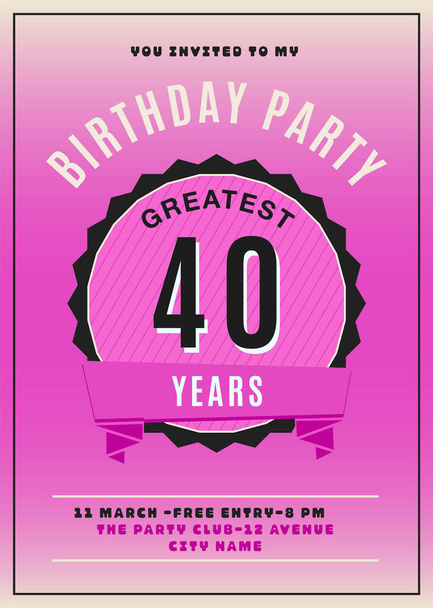 40 years Anniversary Party Flyer Template. Wedding Invitation card in flat modern style. Birthday anniversary poster brochure. Stock vector design. - Vetor, Imagem