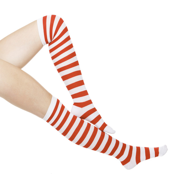 γυναίκα τα πόδια σε χρώμα κόκκινο κάλτσες που απομονώνονται σε λευκό - Φωτογραφία, εικόνα