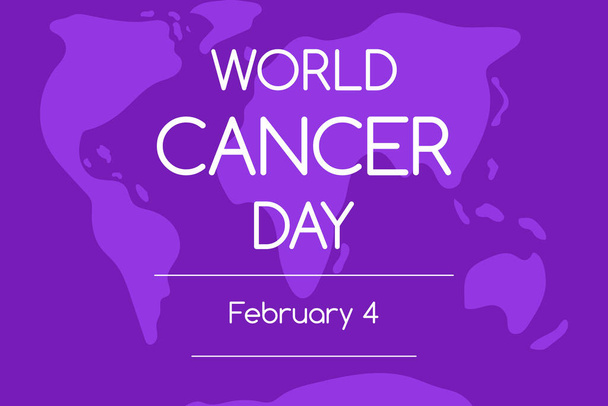 World Cancer Day. World Cancer Day Poster or Banner Template with Purple Ribbon Symbol and World Map Vector Illustration - Διάνυσμα, εικόνα