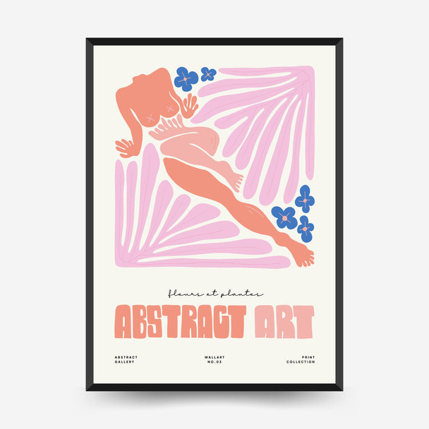 Abstract art posters template. Modern trendy Matisse minimal style. Pink, blue, yellow colors. Hand drawn design for wallpaper, wall decor, print, postcard, cover, template, banner.  - Вектор,изображение
