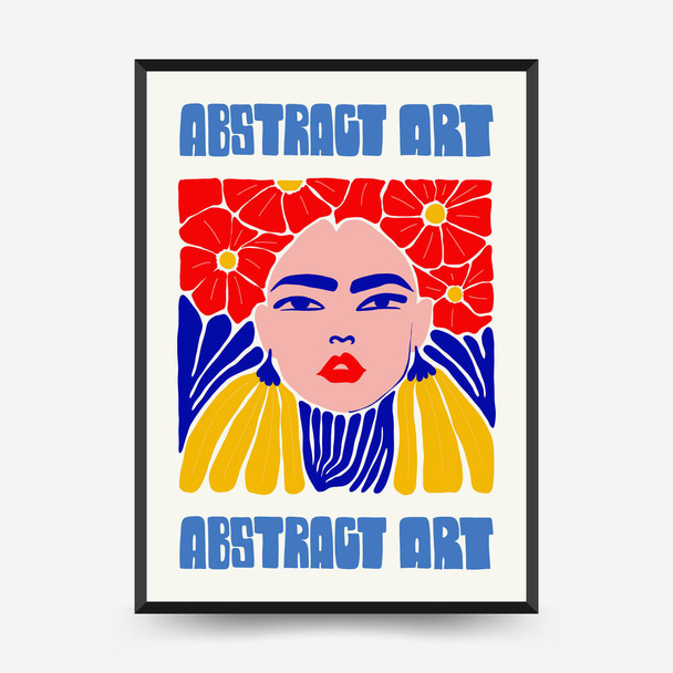 Abstract art posters template. Modern trendy Matisse minimal style. Pink, blue, yellow colors. Hand drawn design for wallpaper, wall decor, print, postcard, cover, template, banner.  - Διάνυσμα, εικόνα