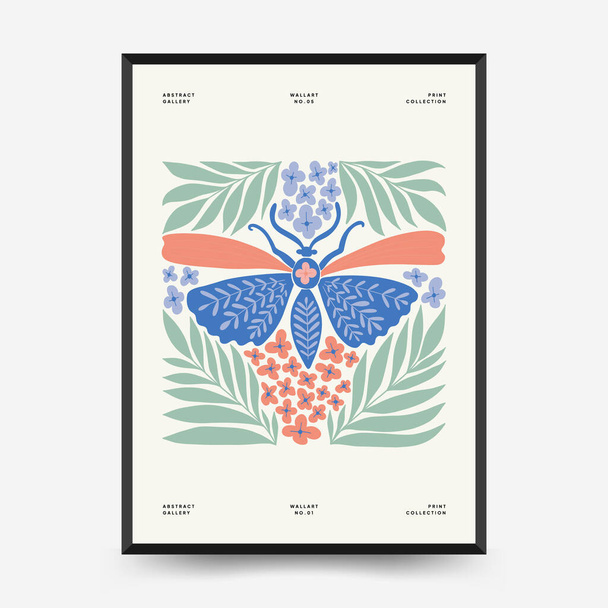 Abstract art posters template. Modern trendy Matisse minimal style. Pink, blue, yellow colors. Hand drawn design for wallpaper, wall decor, print, postcard, cover, template, banner.  - Vettoriali, immagini