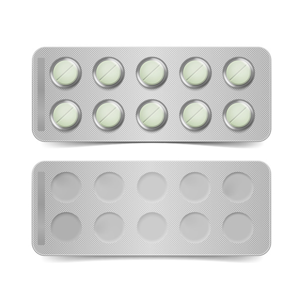 Vector Pack van groene pillen geïsoleerd op wit - Vector, afbeelding