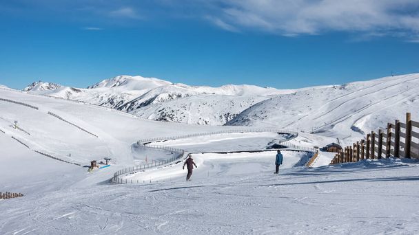 Panoramic view of the snowy slopes at the top of the ski resort of Grandvalira, Pyrenees, Andorra - Fotografie, Obrázek