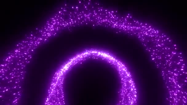 Absztrakt csillogó részecskék alkotják ívek és körök alakját. Indítvány. Fluktuáló ragyogó pontok fekete alapon  - Felvétel, videó