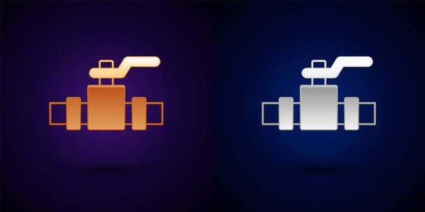 Gold and silver Industry metallic pipes and valve icon isolated on black background. Vector. - Vector, Image