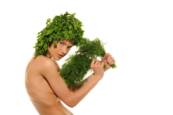 Beautiful woman with hat of parsley - Foto, Imagen