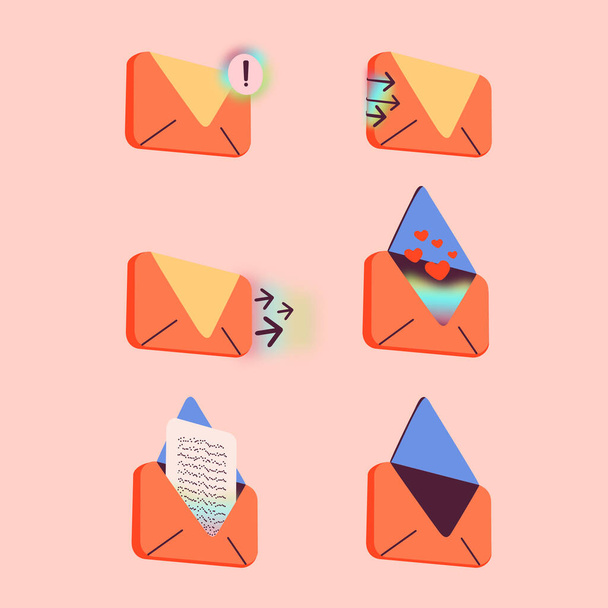 Vector 3d envelope orange mail icon set vector cartoon art illustration - Photo, Image