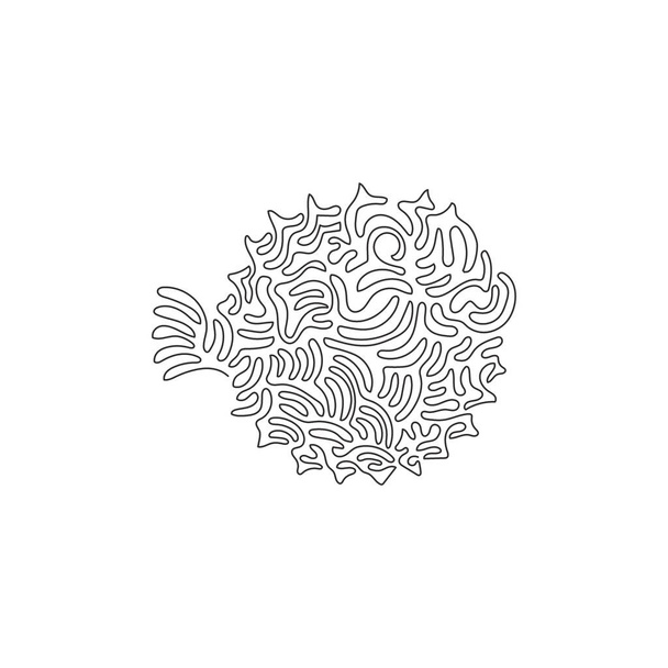 Continuous curve one line drawing of pufferfish which spines on skin. Curve abstract art. Single line editable stroke vector illustration of cute balloonfish for logo, wall decor, poster print decoration - Vector, afbeelding