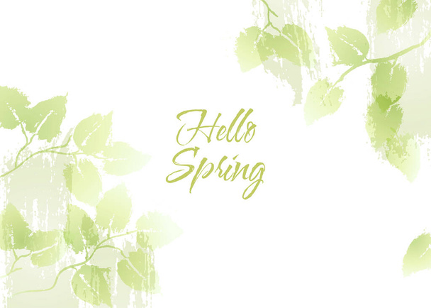  Vector watercolor illustration. Green leaves. Grunge paint texture. Hello spring. Floral design elements. Ideal for wedding invitations, greeting cards, blogs, logos, prints and more. Foliage frame. - Vector, Image