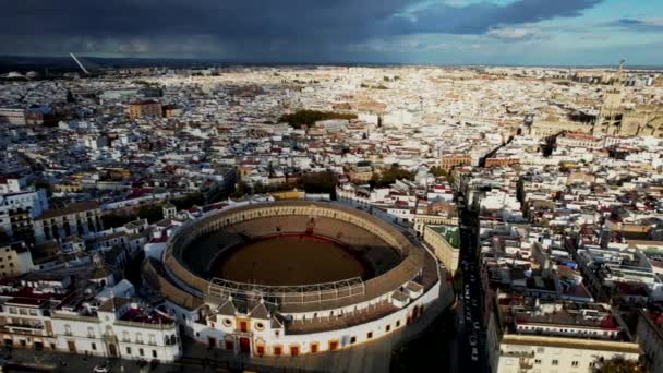 Aerial Plaza De Toros Bullfighting Ring In Seville (Sevilla) Spain - Felvétel, videó