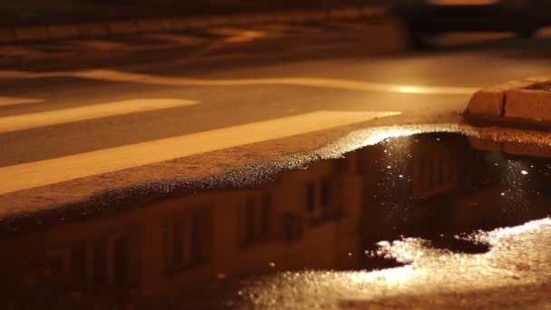 Regenpfütze im Nachtverkehr - Filmmaterial, Video