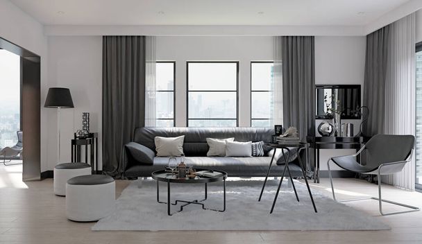 Modern living interior. 3d design concept illustration - Photo, Image