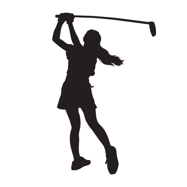 黒シルエット ガール位置ベクトル図でゴルフを楽しむ - ベクター画像