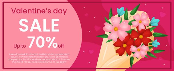 Vector Valentines day sale banner template. Bouquet flowers on pink background. Promotion and shopping card for valentine event. - Vektor, Bild