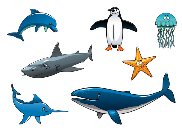 Vida selvagem marinha personagens animais coloridos
 - Vetor, Imagem