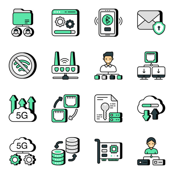 Balíček síťových a komunikačních plochých ikon  - Vektor, obrázek