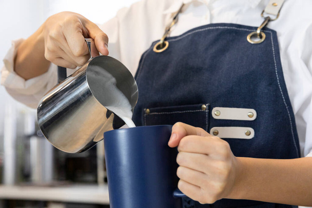 barista making, preparing coffee in cafe - Photo, Image