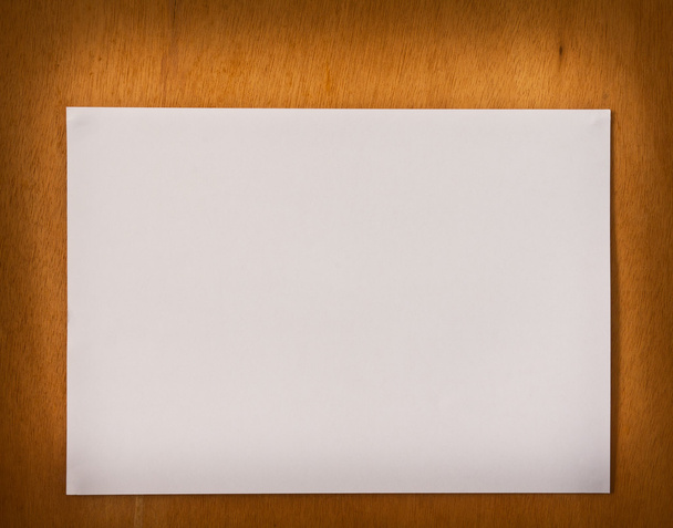 New blank paper page on wood background horizontal - Foto, afbeelding