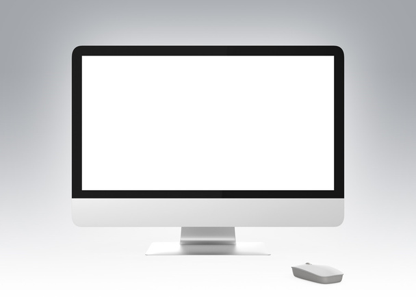 Ο λεπτός επιτραπέζιος υπολογιστής με κενή οθόνη για διάστημα αντίγραφο - Φωτογραφία, εικόνα