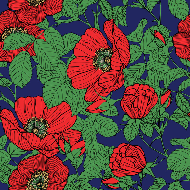Seamless pattern with flowers roses - Vektör, Görsel