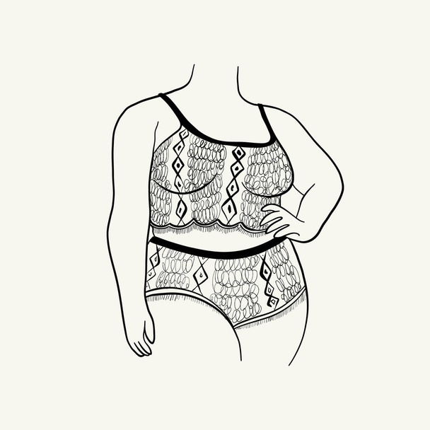 Feminism body positive illustration with minimalistic female figure, love to own figure, female freedom, girl power isolated vector illustration. Abstract body Art design for print, cover, wallpaper, Modern abstract line art style. Vector illustratio - Вектор,изображение