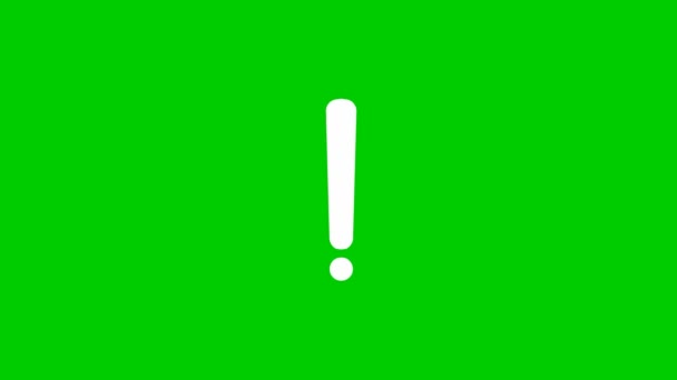 Animated white symbol of exclamation mark. Radiance from rays around symbol. Concept of warning, attention, information. Looped video. Vector illustration isolated on a green background. - Video, Çekim