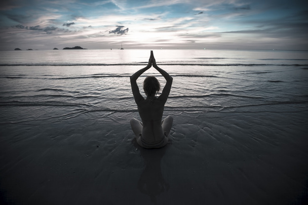 yoga woman on the beach - Photo, Image