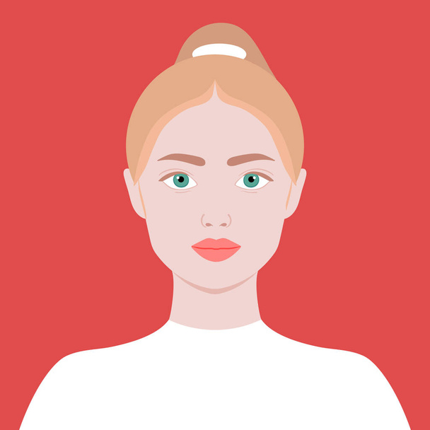 Portrait of a young blond woman. Full face portrait in flat style. Avatar. Female. Diversity - Vector, Imagen