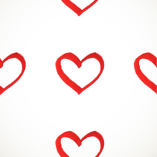 Seamless vector pattern of hand drawn watercolor paint red heart - Vector, Image