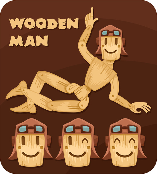 Juego de hombre de madera alegre
 - Vector, Imagen