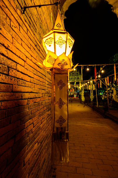 Night scene of brick wall at Lok Molee temple, Chiang Mai province. - Fotografie, Obrázek