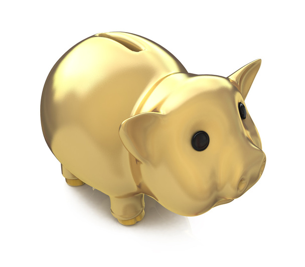 Concepto financiero, de ahorro y de negocio con una alcancía dorada
 - Foto, Imagen