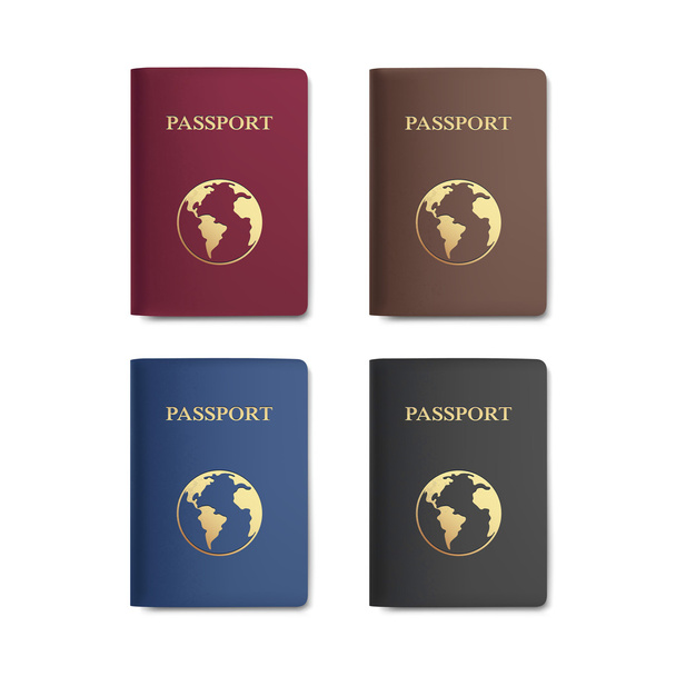 Vector Set of Passports with Map Isolated on White - Vector, Image