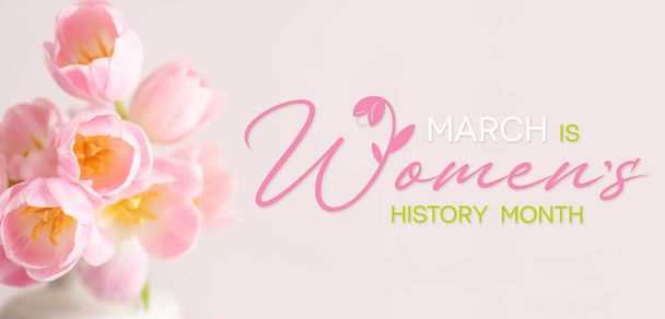 Banner for Women's History Month with beautiful flowers  - Fotó, kép