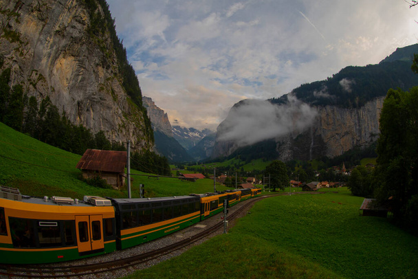 View of Lauterbrunnen Valley from the Wengernalp Railway - Photo, Image