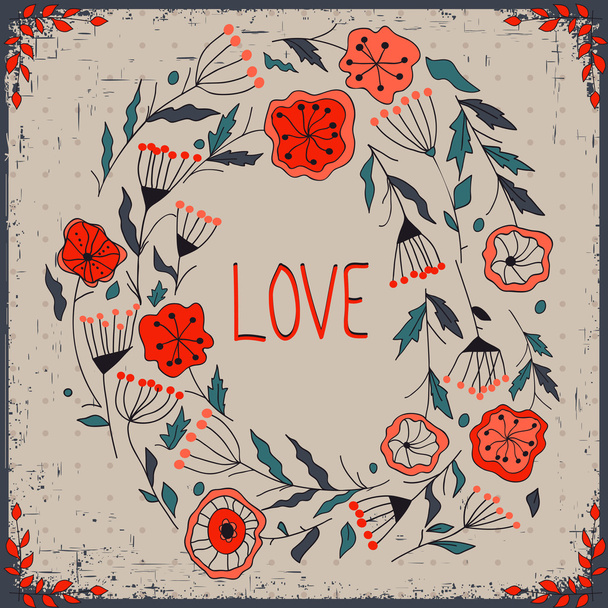 Floral wreath. Beautiful greeting card with floral wreath and place for text. - Vector, Image