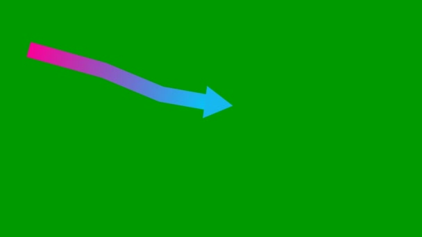 Animated blue-pink arrow. Recession chart of economy. Economic crisis, recession, decrease graph. Profit down. Vector illustration isolated on green background. - Footage, Video