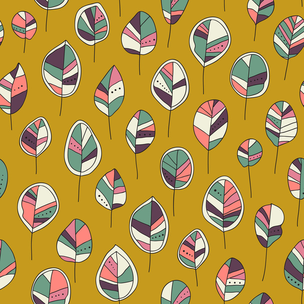 Seamless pattern with colored autumn leaves  on a yellow background. Vector illustration - Vecteur, image