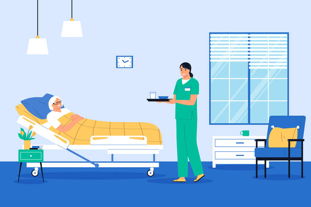 Nurse flat composition with medical professional treating patient in hospital vector illustration - Vector, Image