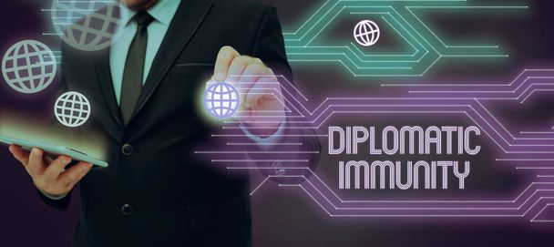 Conceptual caption Diplomatic Immunity, Business overview law that gives foreign diplomats special rights in the country they are working - Photo, Image