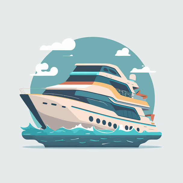 illustration of party yacht. Marine luxury ship sailing flat vector - Vektori, kuva