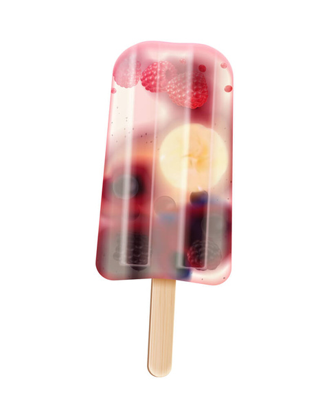 Fruit popsicles ice cream realistic composition with image of frozen stick confection with natural taste and flavour vector illustration - Vektör, Görsel