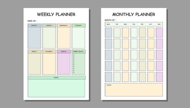 weekly planner and monthly planner template vector - Vetor, Imagem