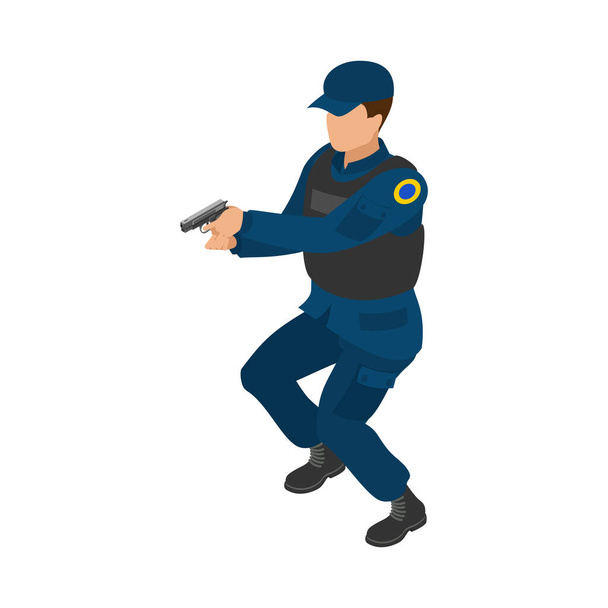 Security systems isometric icons composition with view of human character at work on blank background vector illustration - Vector, Image