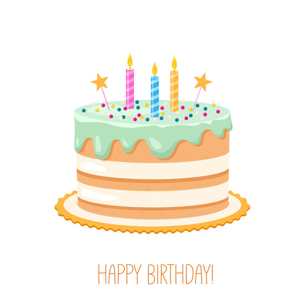 Illustration of a birthday cake with candles - Vector, Image