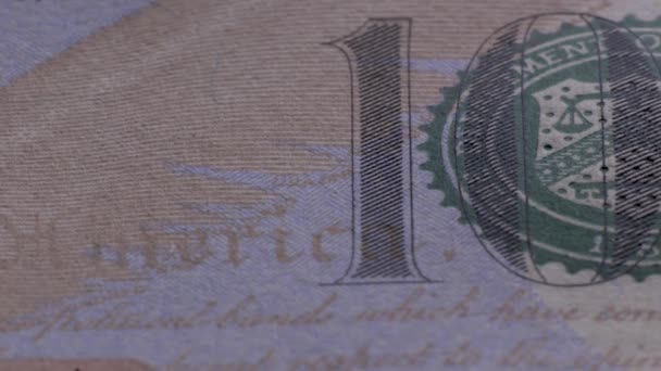 100 US dollar banknote Extreme macro. Fragment of one hundred dollar bill close-up. Cash money background. Detail view of USD currency cash. Business, investment, fiat money, finance. - Video, Çekim